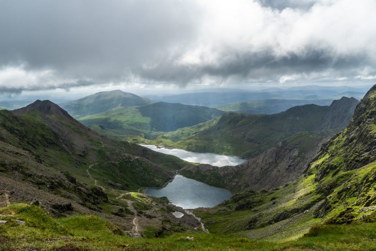 Mountain with lake in Snowdonia Wales